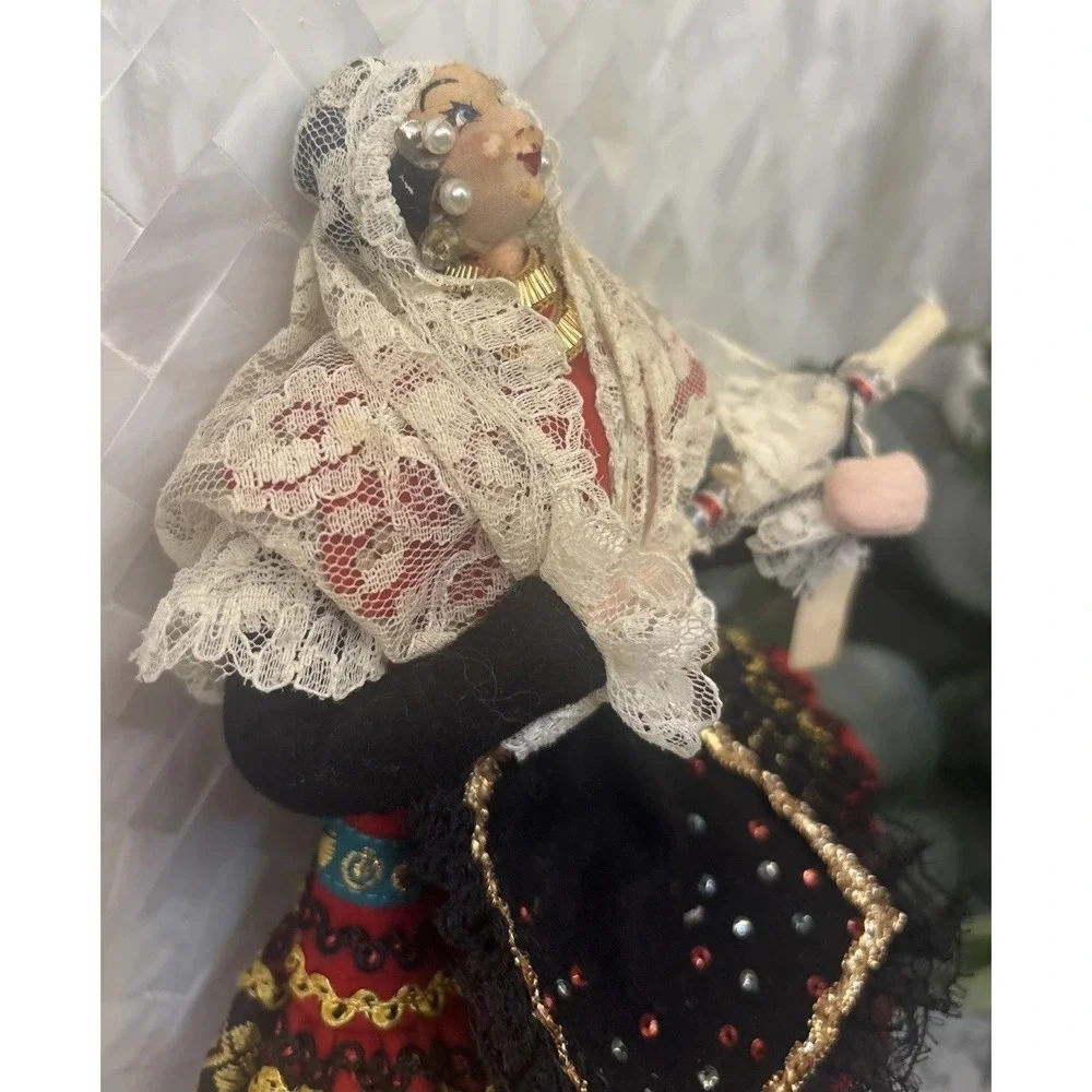 VTG Spanish Souvenir Folk Doll Fiesta Madrid Hand‎ Painted Face Original Tag